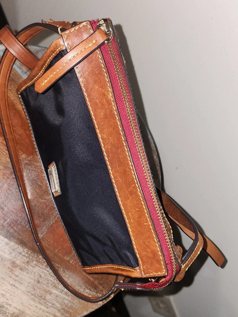 Dooney & Bourke Black and Brown Leather-Trim Nylon Messenger Crossbody Purse